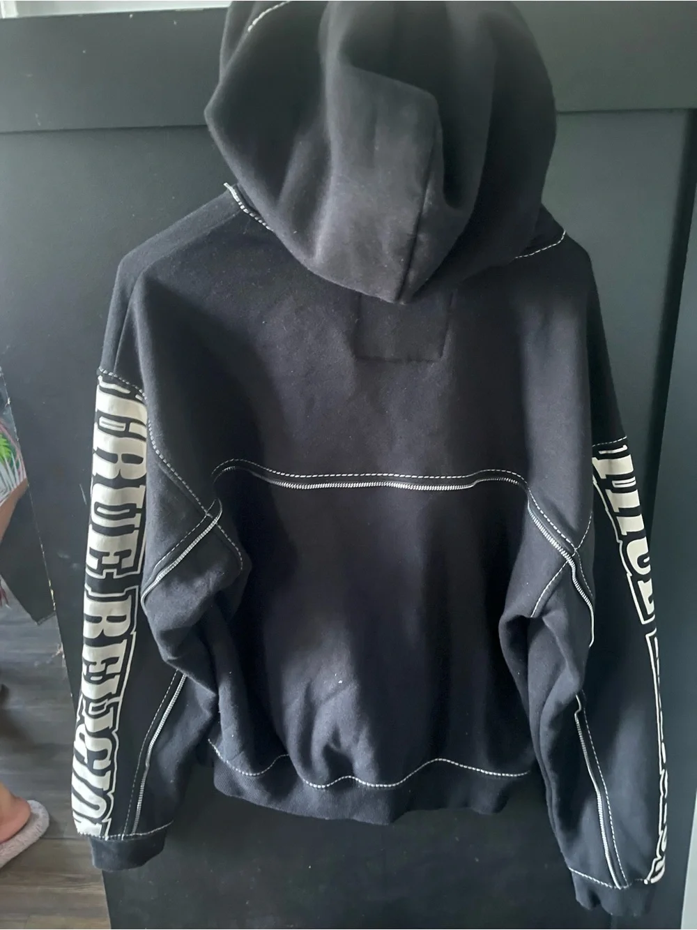 True Religion Black Hoodie with White Logo Accents